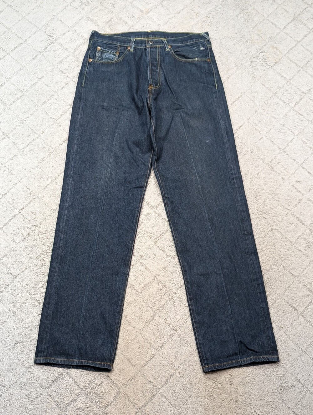 RMC Red Monkey Jeans Mens 34x35 Blue Indigo Embroidery Martin Ksohoh Lot 1002